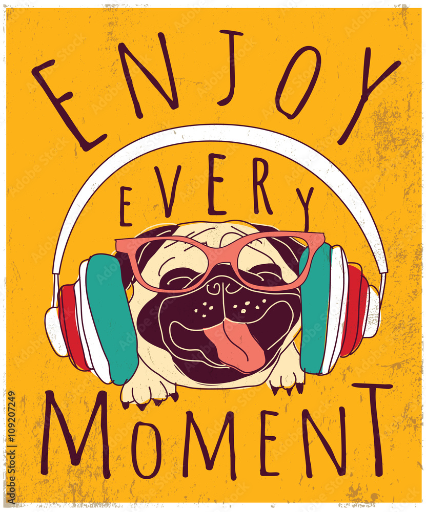 Obraz Dyptyk Happy animal pug enjoy music