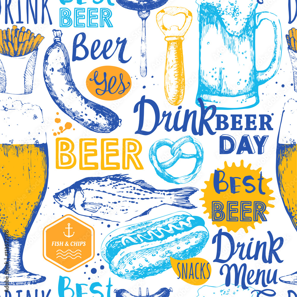 Fototapeta Pattern with beer, cider and
