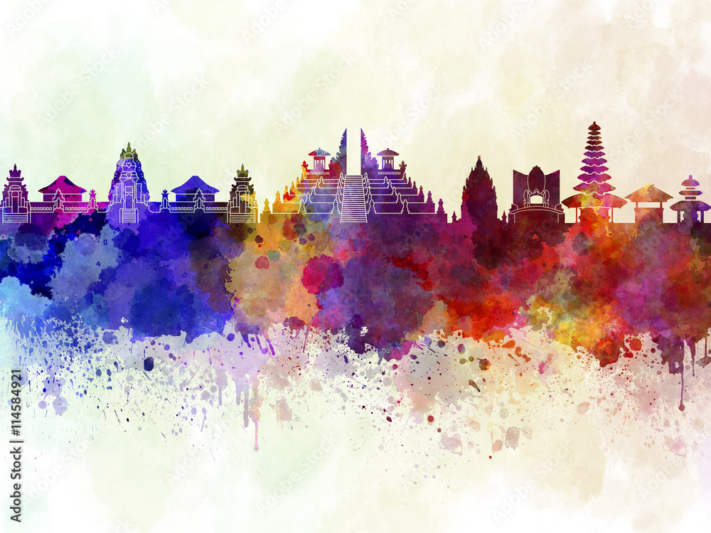 Fototapeta Bali skyline in watercolor