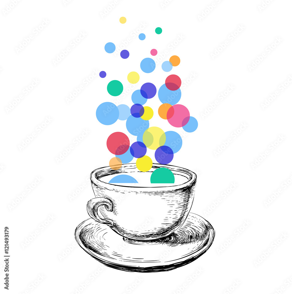 Obraz na płótnie Art Sketch Coffee Cup Bubbles