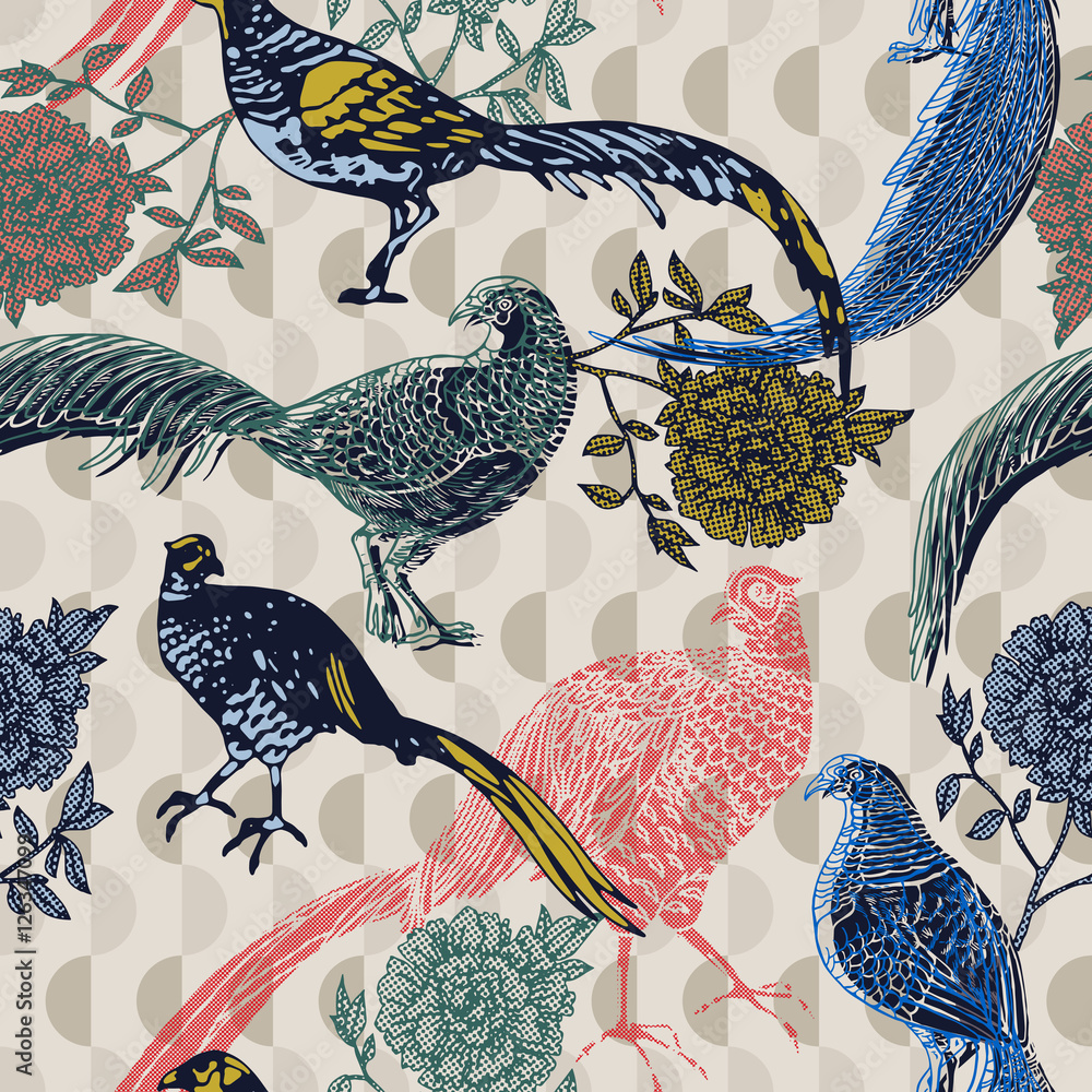 Tapeta Vintage background with birds