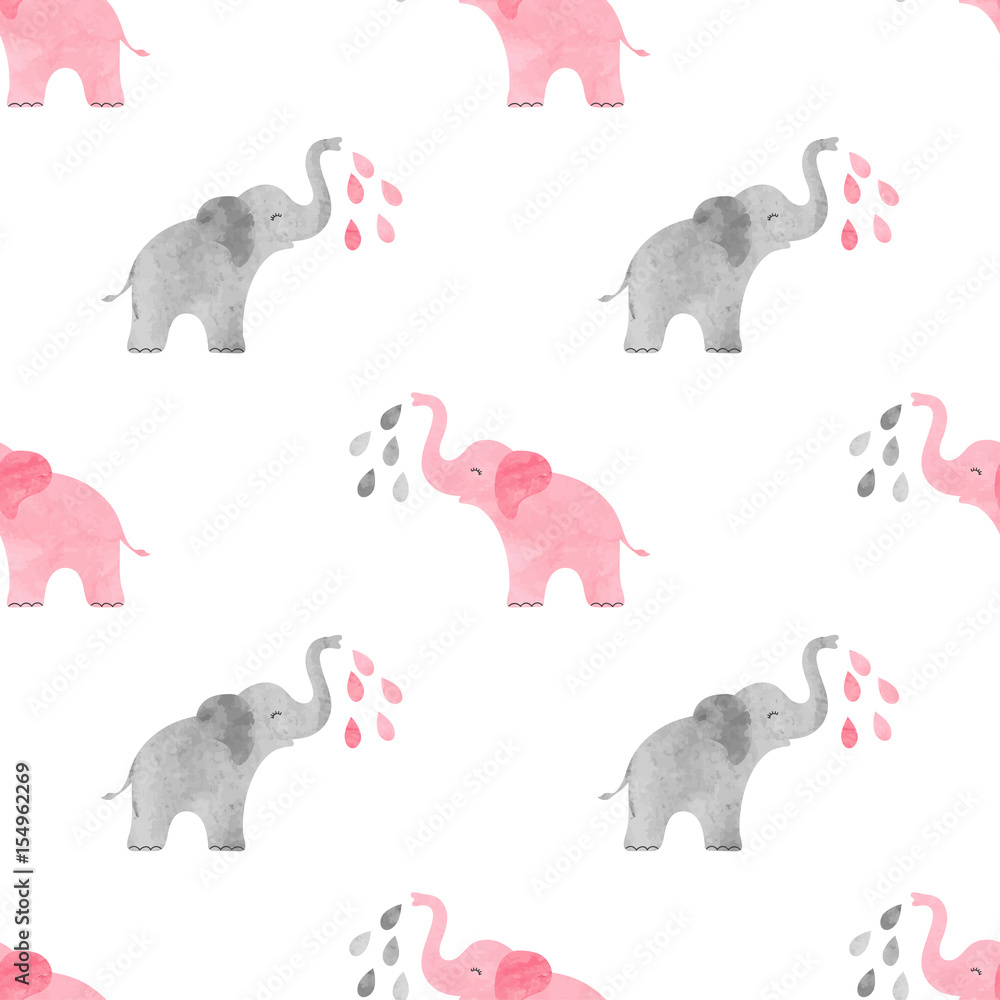 Tapeta Watercolor cute elephants