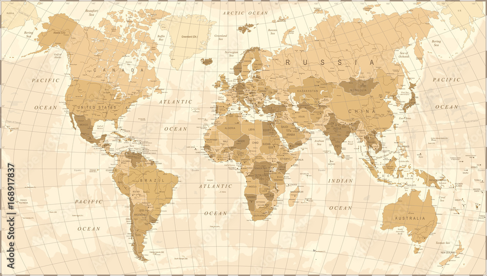 Fototapeta World Map Vintage Vector