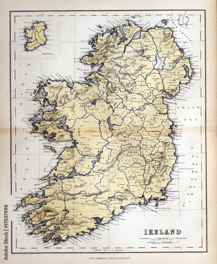 Obraz Tryptyk Old map of Ireland, 1870