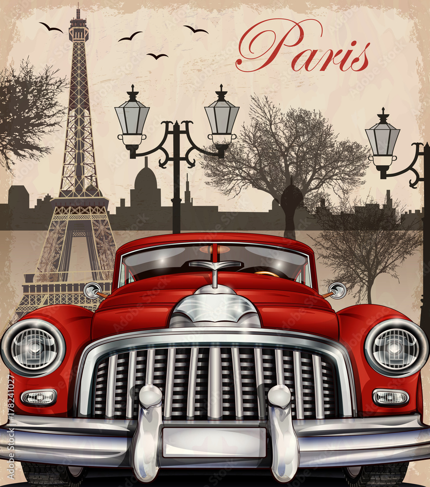 Obraz Tryptyk Paris retro poster