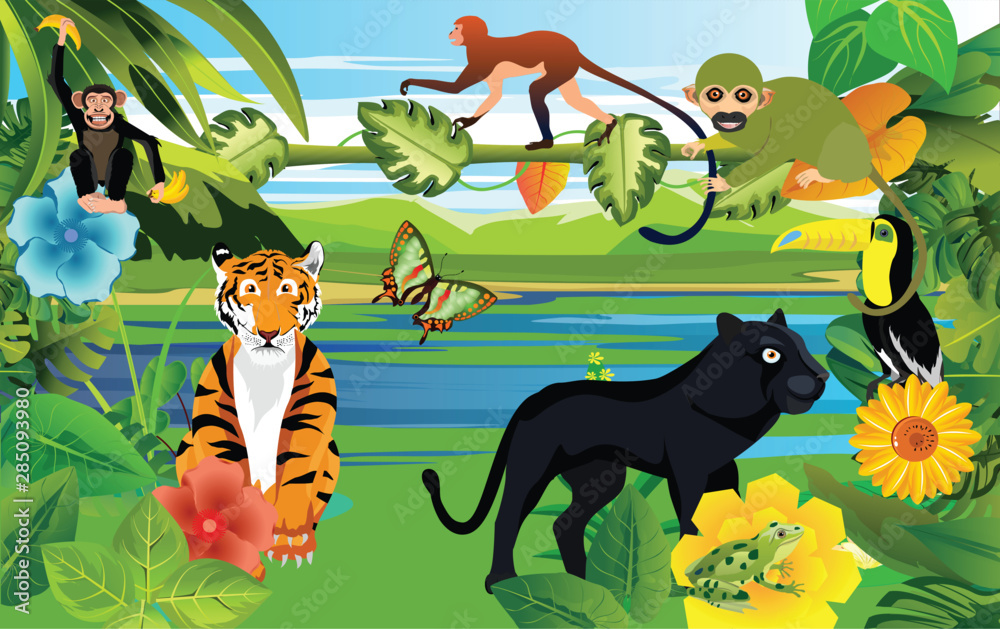 Fototapeta Cartoon animals on jungle