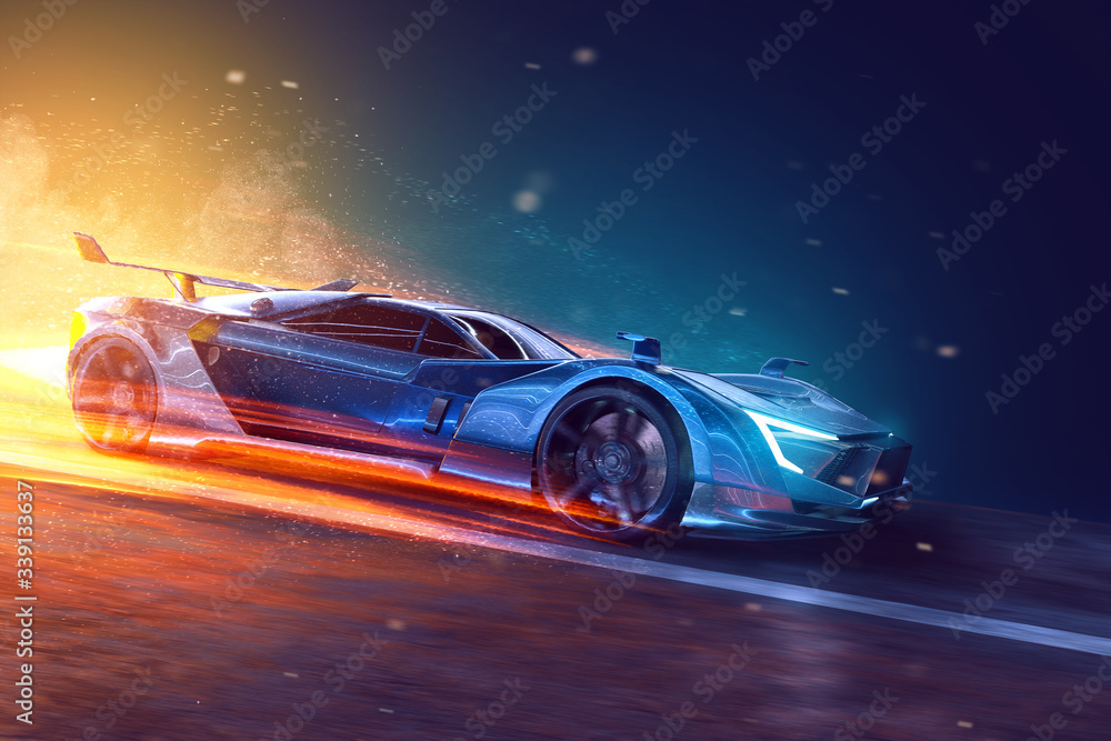 Fototapeta Futuristic sports car (3D