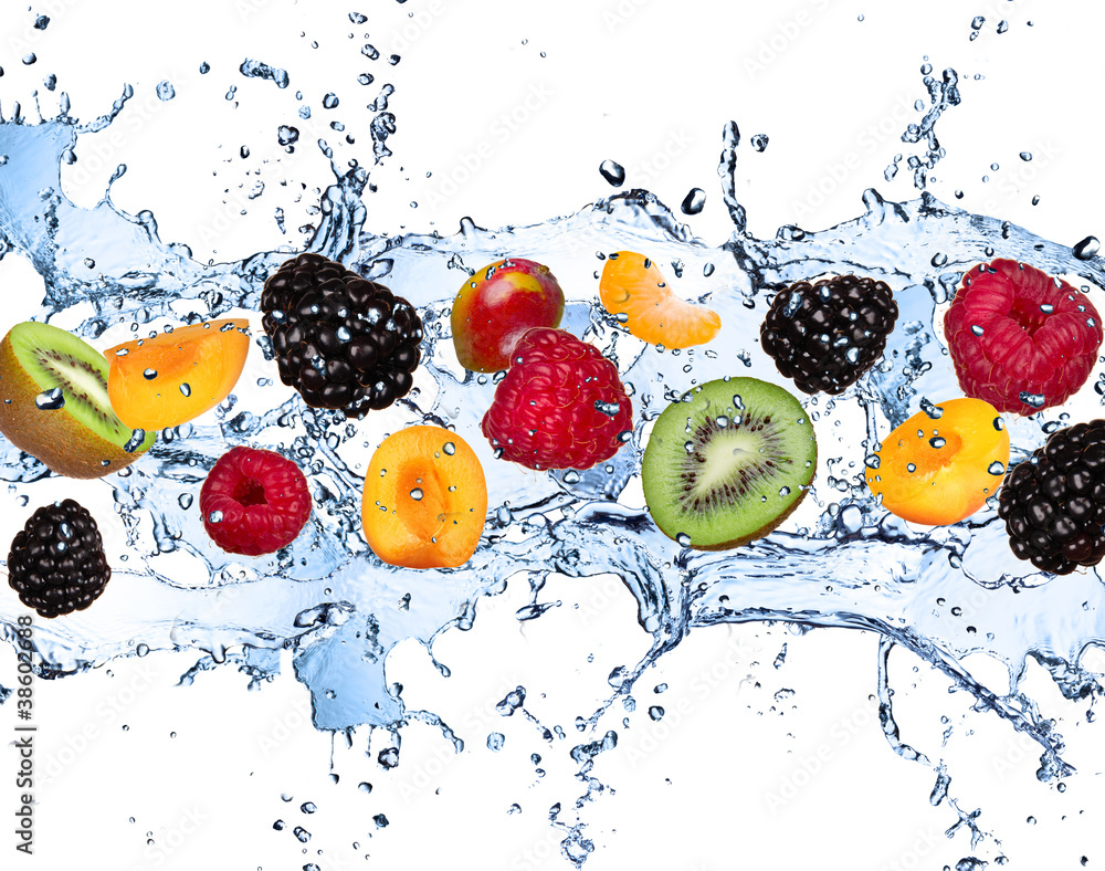 Fototapeta Fresh fruits in water splash,