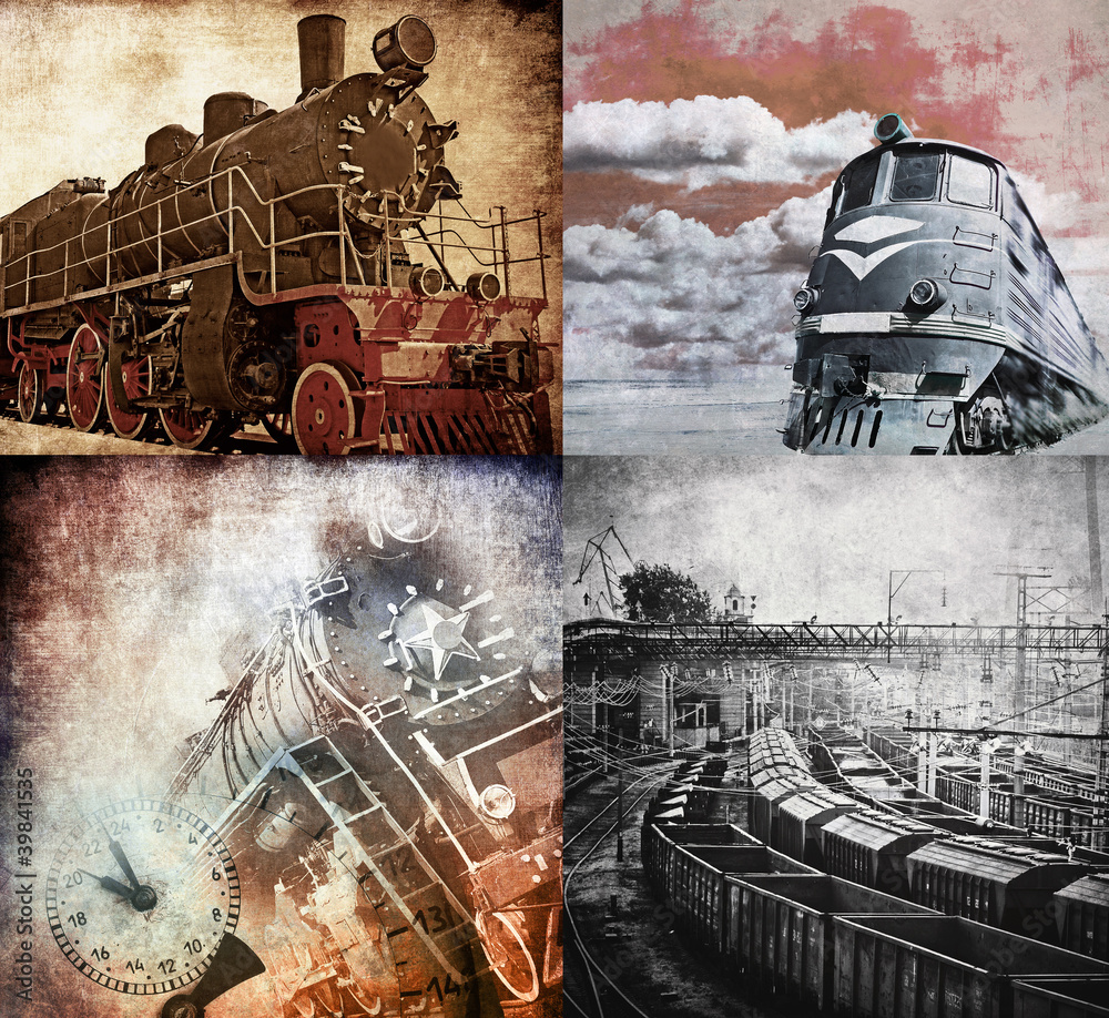 Obraz Kwadryptyk Old locomotives, grunge