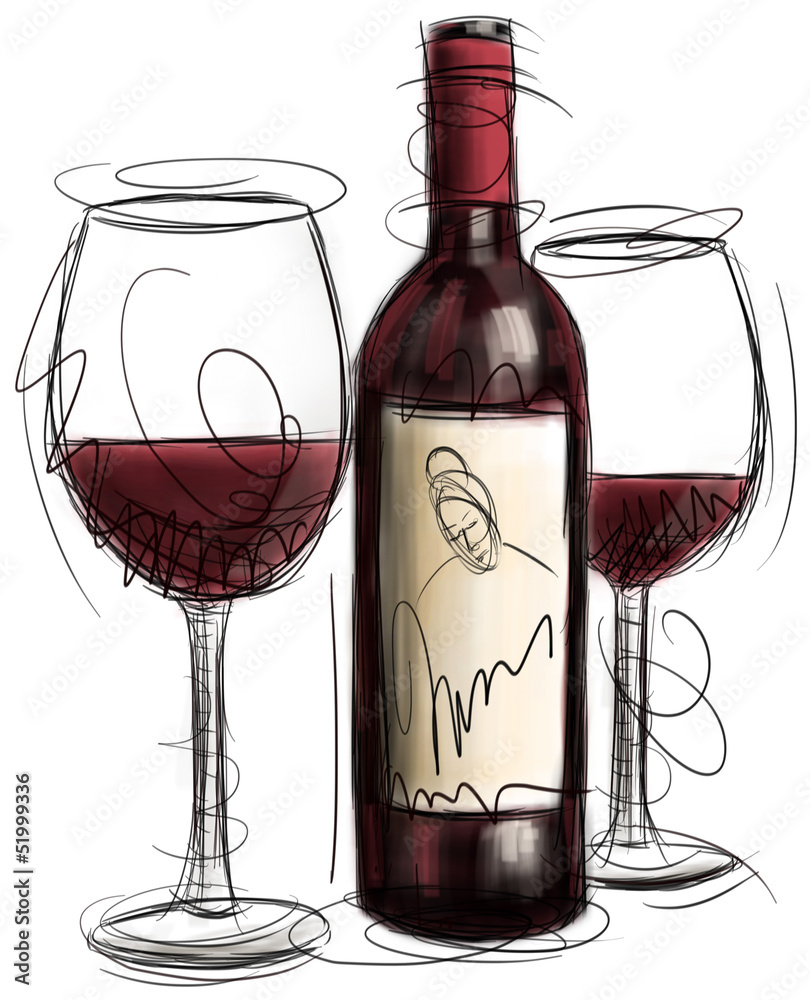 Obraz Kwadryptyk Wine Bottle and Glasses