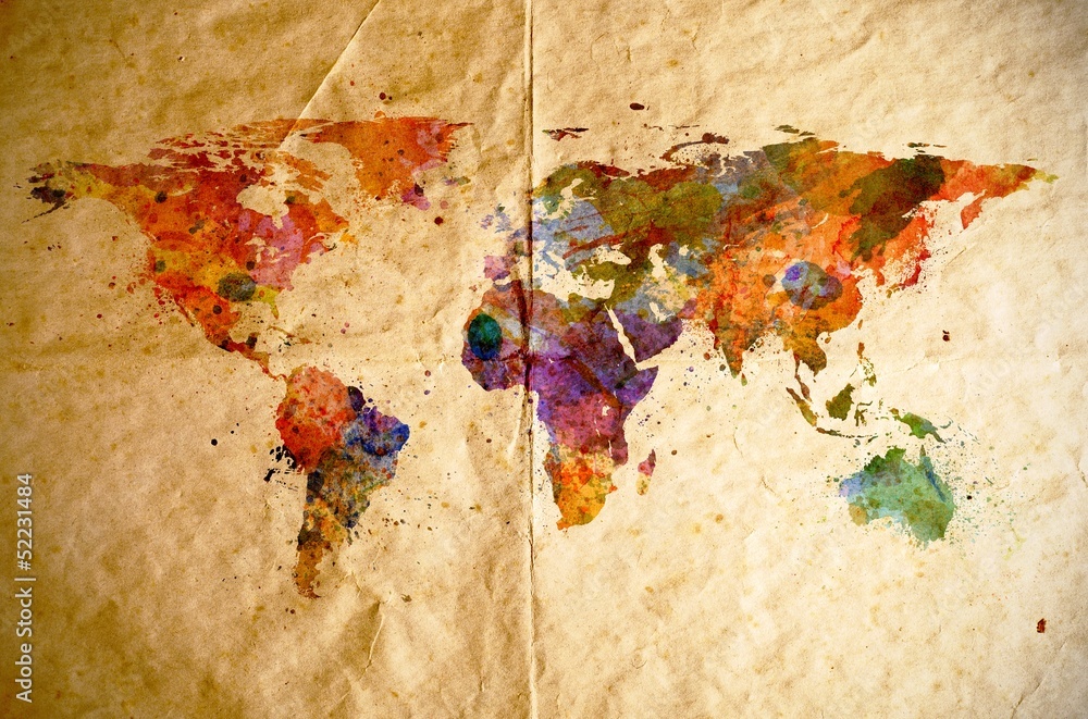 Obraz na płótnie Watercolor world map, old