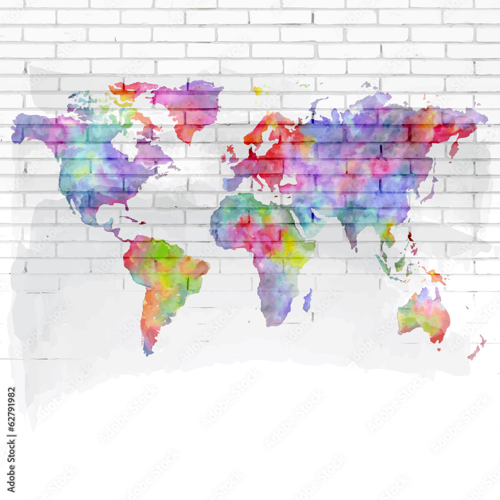 Obraz Tryptyk watercolor world map on a