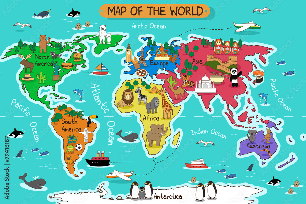 Obraz Kwadryptyk Map of the world