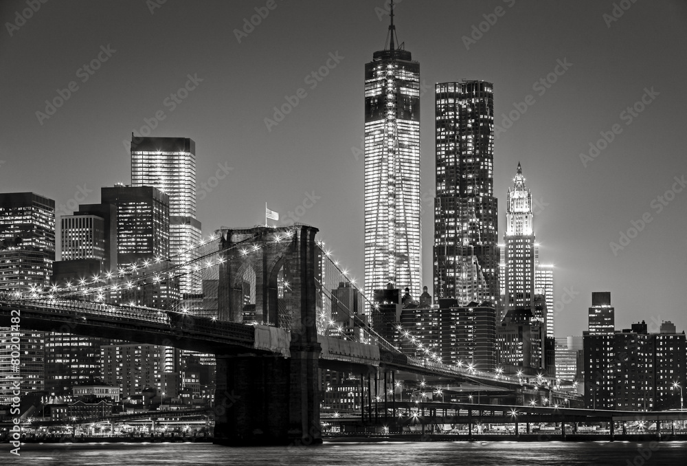 Obraz Tryptyk New York by night. Brooklyn