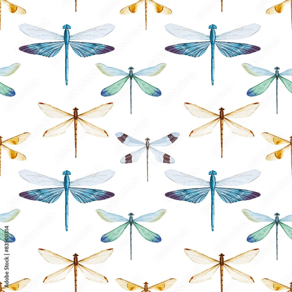 Tapeta Watercolor dragonflies pattern