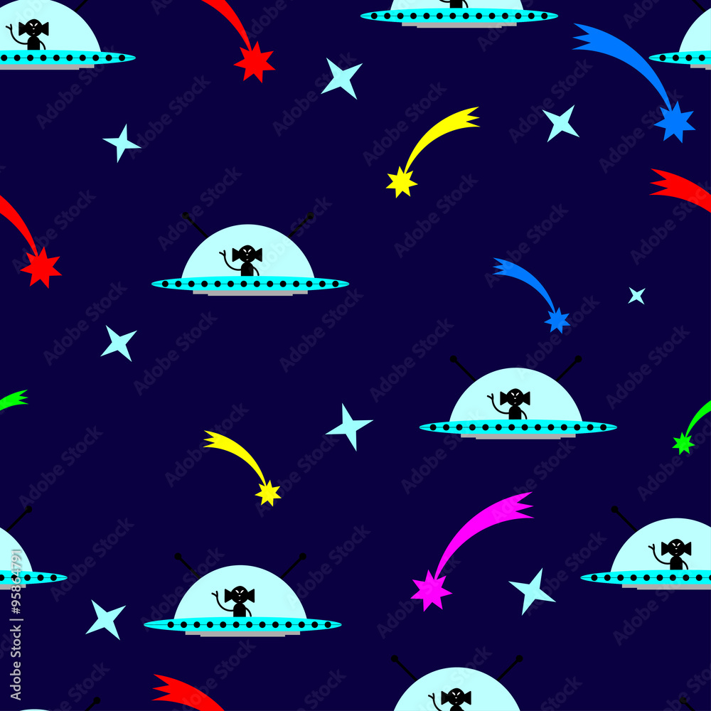 Obraz Tryptyk Alien seamless pattern