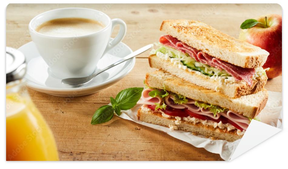Fototapeta Cup of coffee and sandwich