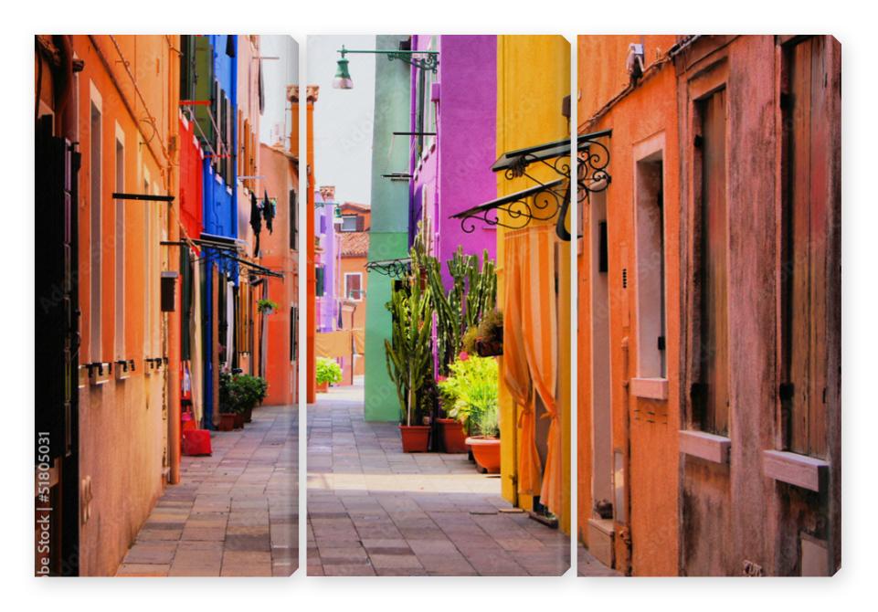 Obraz Tryptyk Colorful street in Burano,